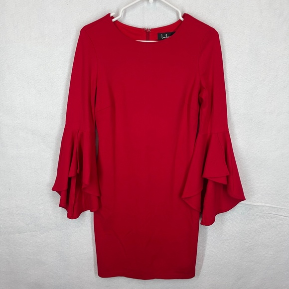 Lulus Women's Bodycon Dress Bell Sleeve Lined Red Size M - Picture 1 of 15